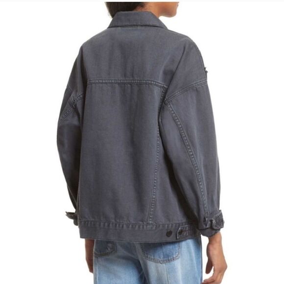 Free People Oversized Distressed Denim Trucker Jacket Size S/XS - Picture 2 of 12